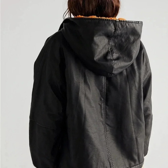 New Free People Moxy Trapeze Vegan Leather Bomber Jacket Coat Black - Picture 7 of 10